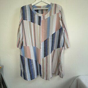 Cynthia Ashby Womens Oversized Striped Tunic Top Large Linen Blend Multicolor